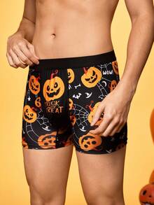 Notgurli Men's Halloween Funny Pumpkin, Spider Web, Bat Graphic Comfortable Casual Boxer Briefs, For Halloween Party - Black - View 4