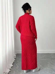 Elenzga Setelan Sweater Ukuran Besar untuk Natal dan Halloween, Pakaian Musim Gugur dan Musim Dingin untuk Wanita. - Merah - View 2