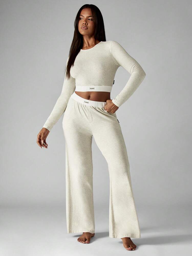 Missguided x Playboy Christmas Ribbed Crop Top And Wide Leg Pants With Logo Detail