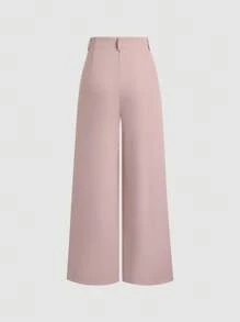 Sweetra Quần ống rộng xếp ly Jacquard thanh lịch cổ điển dành cho nữ, Thu/Đông - Hồng - Xem 2