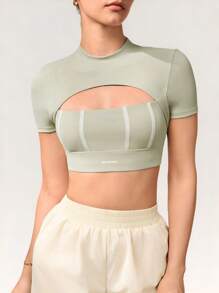 Activina Women's Solid Color Minimalist Daily Cutout Short Sleeve Sports T-Shirt Gym Shirts