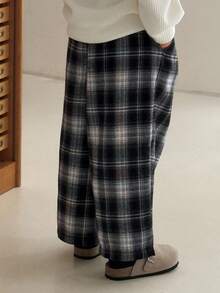 DAZY 男童休闲宽松直筒格子裤，日系秋季款 - 黑色 - 查看 8