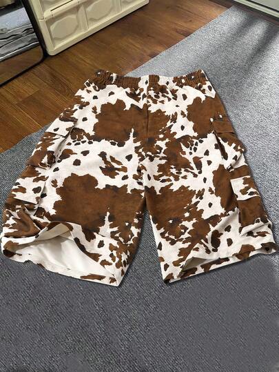 Street Life Pantalon cargo 3/4 pour hommes avec imprimé en suède à blocs de couleurs et motif de cerf