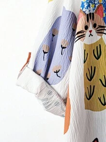 EMERY ROSE Damen Große Größen Lässiges Lose Tier Muster Kragen Tasche Hemd