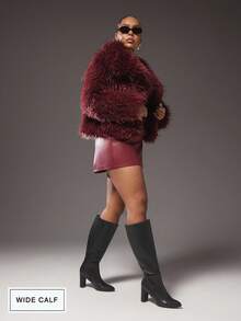 SHUZIA Women's Wide Shaft Almond Toe Block Heel Knee-High Boots For Christmas