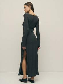 Nöista Dark Grey Maxi Dress – Elegant Fall Dress With Long Sleeves, Side Knot Detail, And A Sleek Silhouette. Perfect For Fall Outfits Women Love, Winter Dresses, Or As A Chic Option For Office Outfits And Evening Wear. - Dark Grey - View 2