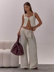 MUSERA Button Front Sweetheart Neck Thick Strap Split Front Detail Crop Top Classy Sexy Night Out Occasion Vacation Autumn Layered Winter Fall