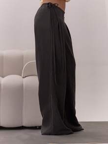 MUSERA 阔腿系带褶裥长裤，优雅性感，适合夜晚外出、度假、办公室、冬季派对等场合。 - 黑色 - 查看 3