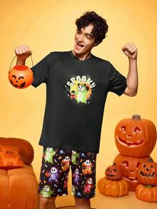 Happy Jammies Parent-Child Basic Soft Comfortable English Print Men's Pajama Set - Multicolor - View 1