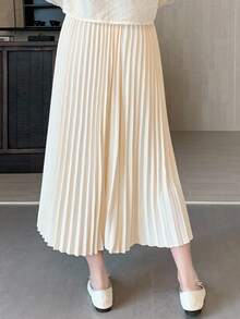 Váy xếp ly đơn sắc, cơ bản, thanh lịch, đa năng cho bé gái tuổi teen, mùa xuân, mùa hè và mùa thu - Màu be - Xem 6