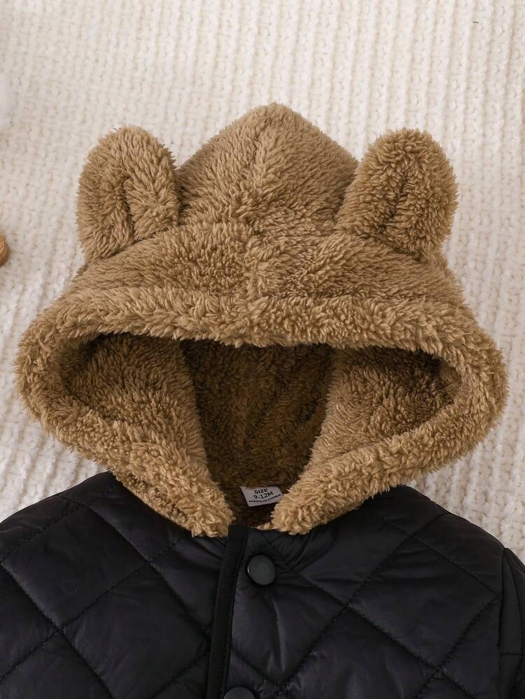 SHEIN Infant/Toddler Baby Boy Thick Thermal Lined Hooded Front-Zip Jacket, Suitable For Outdoor, Indoor, Sports, Baby Outerwear, Fall Winter 3M-3T Fall/Winter Neutral Baby Clothes Newborn Baby Clothes Unisex Jacket - Black - View 8