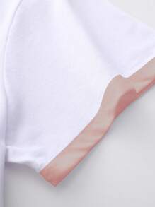 SHEIN Áo thun tay ngắn in họa tiết hoa và khẩu hiệu Colorblock cỡ lớn - trắng - Xem 4