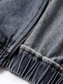 DAZY 秋冬新款宽松休闲做旧洗水女式牛仔夹克和外套 - 藍色 - 查看 7