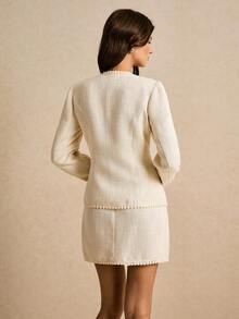 Poéselle 女士优雅通勤纯色夹克和裙子套装 - 杏色 - 查看 3