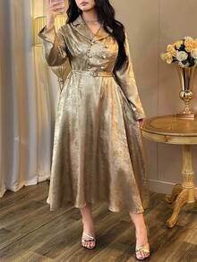 Auvina 女式加大码优雅金箔领长袖连衣裙