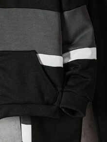 2 件男童户外休闲连帽夹克，黑白灰拼色，搭配松紧袖口裤，适合秋冬外出