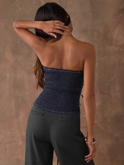 SHEIN BAE Women's Buckle Design Fashion Fitted Denim Tube Top