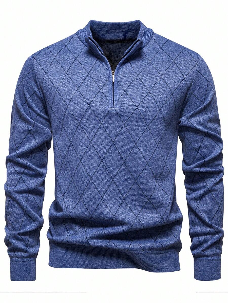 Manfinity Mode Men's Lightweight Half-Zip Knit Sweater Long Sleeve Pullover Sweater, Fall Winter - Blue - View 1