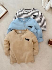 Blossori 3件套年轻男童法式优雅圆领长袖T恤套装 - 彩色 - 查看 4