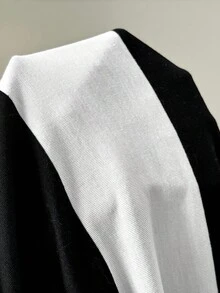 Solflare Plus Size Casual Black And White Striped Knitted Fabric T-Shirt With Collar And Drop Shoulder Wrist Length Sleeves Regular Plus Size Sweatshirts Fall - Black and White - View 6