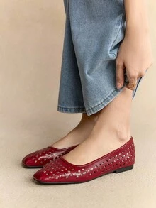 Rosivie 2025 Spring/Autumn New Arrival High-End Commuting Hollow-Out Casual Comfortable Versatile Women Flat Shoes - Burgundy - View 11