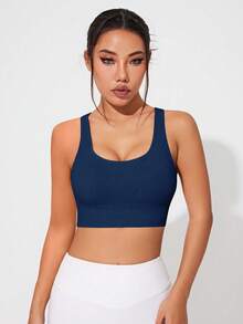 SHEIN Core Rhythm 女士无缝运动文胸，带可拆卸肩带 - 藏蓝色 - 查看 6