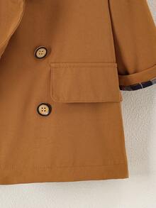 Shein Playful Pals Baby Boy Diagonal Hooded Sweatshirt, Children's Autumn/Winter Trench Coat, Children's Fashionable Brown Jacket