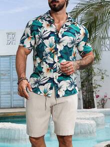 Manfinity RSRT Men Floral Printed Button Up Colorful Short Sleeve Shirt For Summer, Vacation, Boyfriend Gift, Beach - Multicolor - View 7