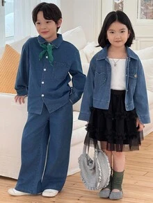 Genkimix Kids 2 件套幼儿男童休闲装 - 简约时尚短外套 + 休闲直筒牛仔裤，春秋季