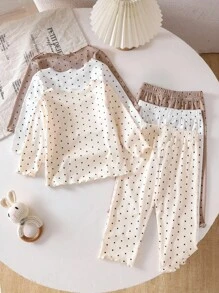 SHEIN Vintaside Kids 女婴圆点印花圆领长袖T恤和裤子两件套 - 彩色 - 查看 2