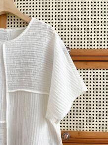 INAWLY 纯色蝙蝠袖休闲宽松夏季T恤 - 白色 - 查看 5