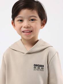 SUMWON 超大童款 Chicago Archive Division 两件套运动服休闲冬季服装舒适连帽衫和慢跑裤套装 - 卡其色 - 查看 5