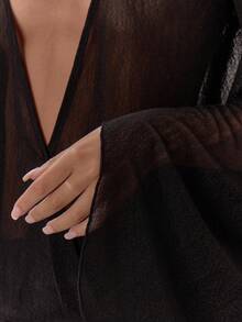 MUSERA Sheer Plunge Front Flared Sleeve Mini Dress Classy Sexy Night Out Occasion Vacation Layered Party Elegant Summer Outfit Holiday - Black - View 6