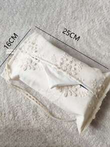 Cirelle 1 件法式蕾丝重型刺绣纸巾袋，带肩带，适用于汽车悬挂织物双层纸巾盒，Rama Comfort Home，新年、圣诞节、母亲节礼物，高端酒店用品，民宿装饰，返校使用，宿舍必需品 - 米色 - 查看 5