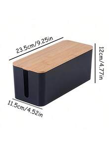 SHEIN 1 pieza Caja de almacenamiento de cables de datos de plástico con tapa de madera, caja organizadora de cables para ocultar cables, caja de almacenamiento de regletas, adecuada para dormitorio, baño, escritorio, sala de estar, oficina, estudio