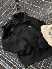 DAZY Color Block Collar Thermal Lined Loose Fit Sweatshirt For Women Fall/Winter Y2k - Black - View 5