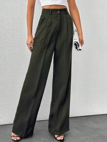 SHEIN Tall 高腰女式纯色阔腿裤 - 摩卡棕 - 查看 4