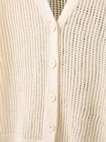 Franclia Áo khoác cardigan nữ cổ chữ V màu mơ cắt xẻ tối giản - Màu be - Xem 4