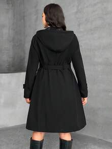 EURMUSE Women's Long Fit FW Fashion Belted Hooded Regular Coat - Black - View 2