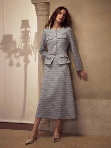 MOTF PREMIUM Váy vải tuýt có thắt lưng - màu đen - Xem 6