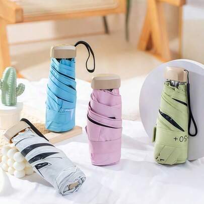 SHEIN 1 chiếc ô dù du lịch mini có nắp bảo vệ, nhỏ gọn, chống tia UV, nhẹ, chống gió, thích hợp cho việc đi bộ đường dài