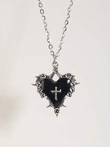 ROMWE Goth Gothic Skull, Bat, Snake, Sword Piercing Heart Pendant Necklace