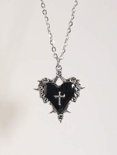 Goth Gothic Skull, Bat, Snake, Sword Piercing Heart Pendant Necklace