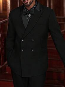 Calvornis Men's Double-Breasted Suit Set (Jacket And Pants) Men Black Suit Set Men Dinner Outfit Men Evening Wear - Black - View 5