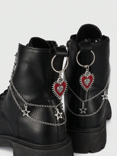Grunge Punk 4 pièces Charms de chaussure style punk avec chaîne pentagramme, décorations de pendentif de chaussure gothique avec cœur noir et œil, accessoires de chaussure pour ambiance d'Halloween