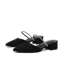 CUCCOO CURVES Plus Size Women's Pointed Toe High Heel Rhinestone Embellished T-Strap Fashion Dress Pumps - Black - View 2