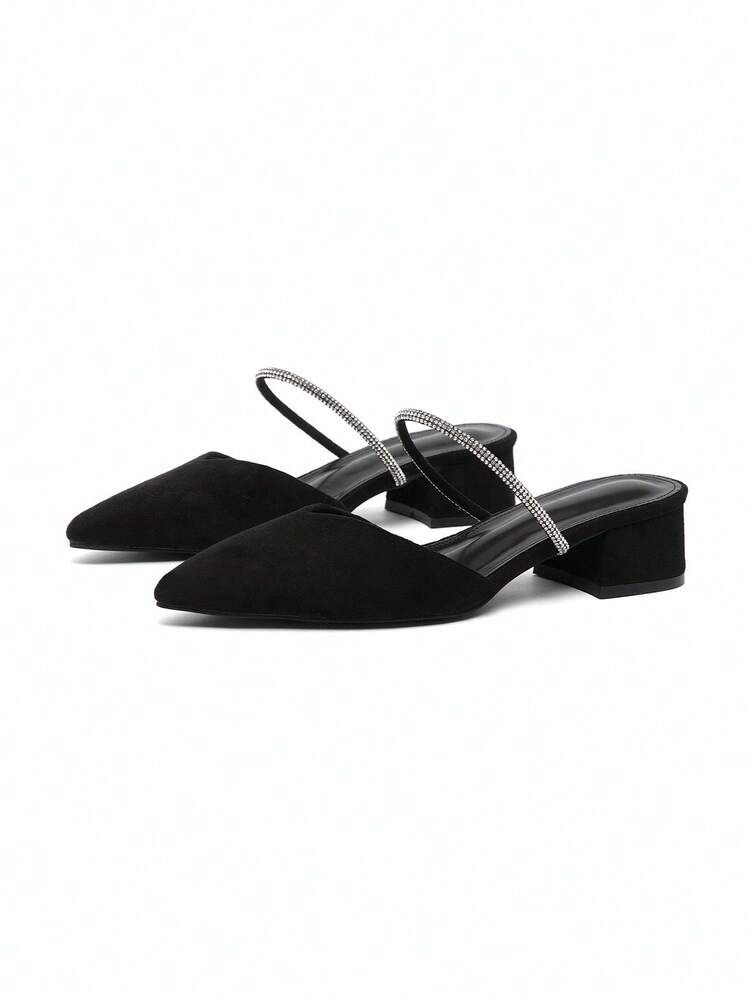 CUCCOO CURVES Plus Size Women's Pointed Toe High Heel Rhinestone Embellished T-Strap Fashion Dress Pumps - Black - View 2