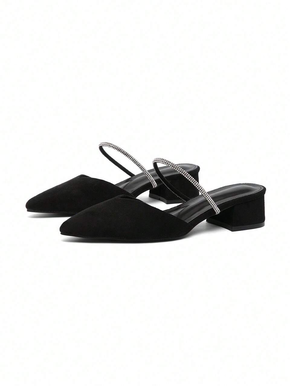CUCCOO CURVES Plus Size Women's Pointed Toe High Heel Rhinestone Embellished T-Strap Fashion Dress Pumps