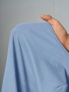 Slaydiva Bộ đồ nữ thường ngày màu trơn, cổ tròn, tay ngắn và quần ống đứng cạp chun, màu nâu, thích hợp cho mùa xuân hè, các lễ hội âm nhạc, lễ Phục Sinh, lễ Thánh Patrick. - Màu xanh lam - Xem 7