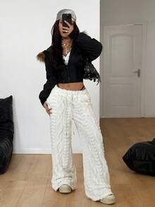 Coolane 女式米色仿皮草内衬抽绳保暖裤，秋冬 - 米色 - 查看 6